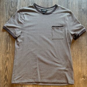 Express Men's Short Sleeve Brown Checkered Tee